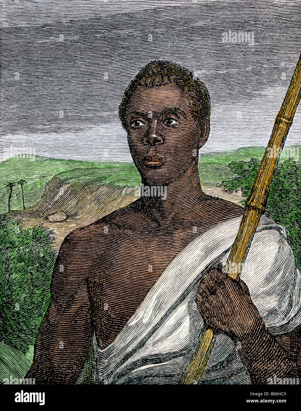 Joseph Cinque leader of Amistad slave revolt. Hand-colored woodcut Stock Photo