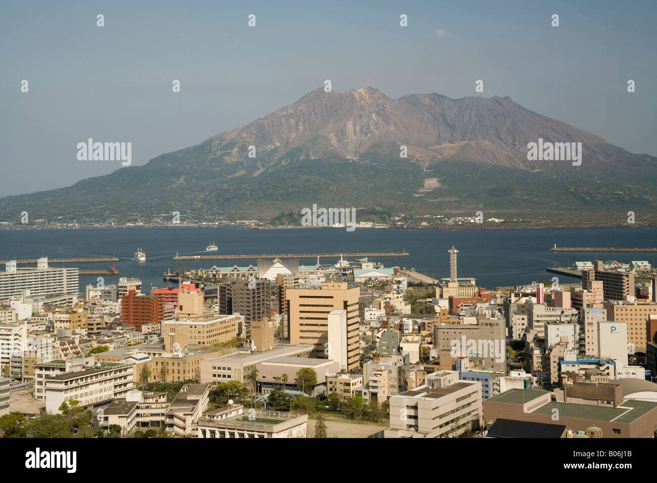 Japan Kagoshima & Mount Sakurajima Stock Photo