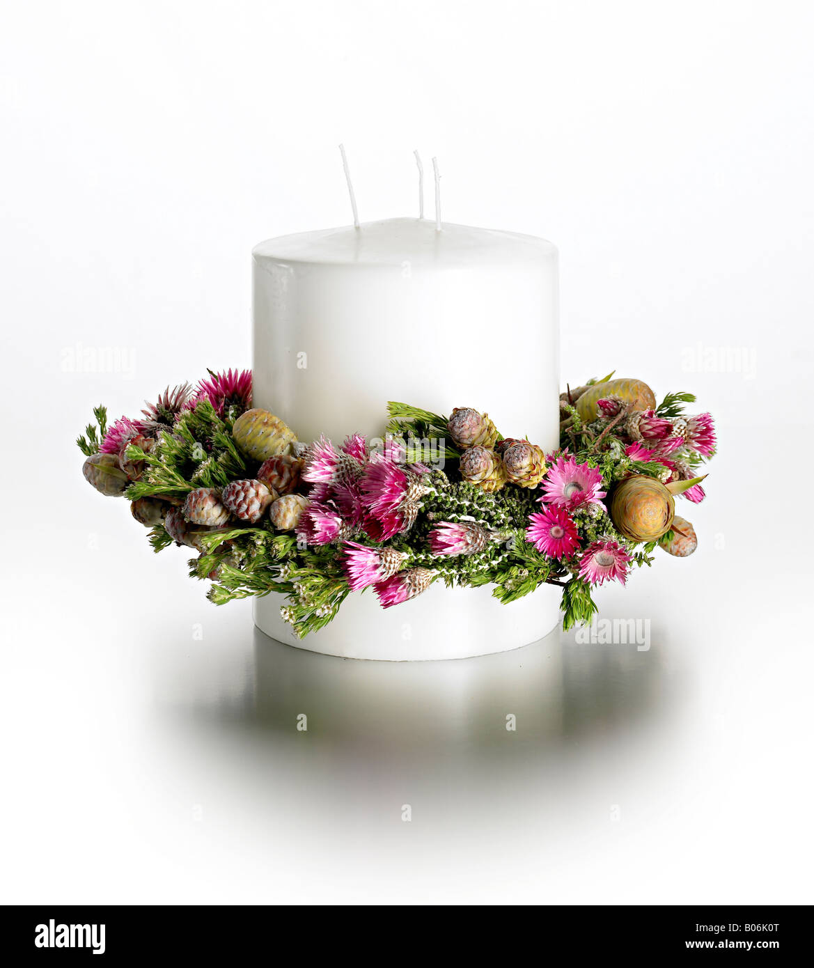 candle wreath dried flowers Stock Photo