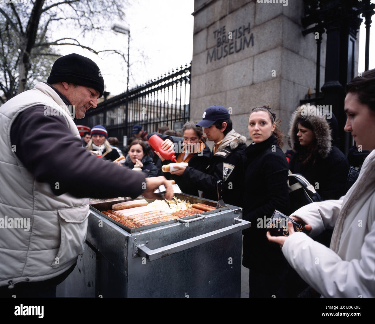 Hot dog seller outside the British Museum London England Britain UK