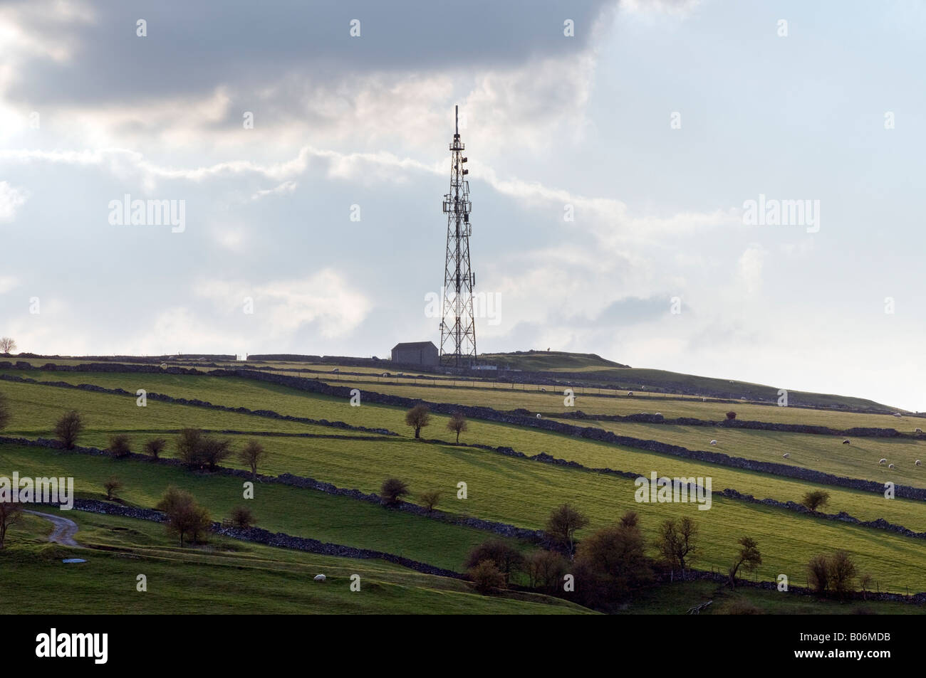 Calver Peak Transmission mast in Derbyshire" Great Britain" Stock Photo