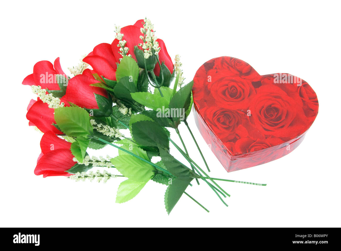 Red Roses and Gift Box Stock Photo