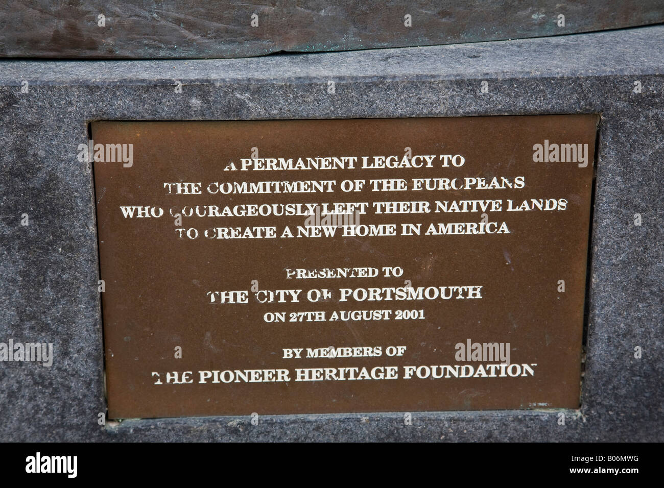 The plaque on a bronze memorial to 19th Century European converts who settled in America