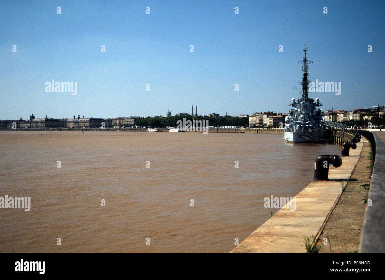 Horizontal color photo of the Colbert french warship moored on the Chartrons wharf in Bordeaux Stock Photo