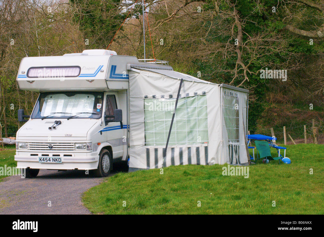Motorhome parked up camping Stock Photo