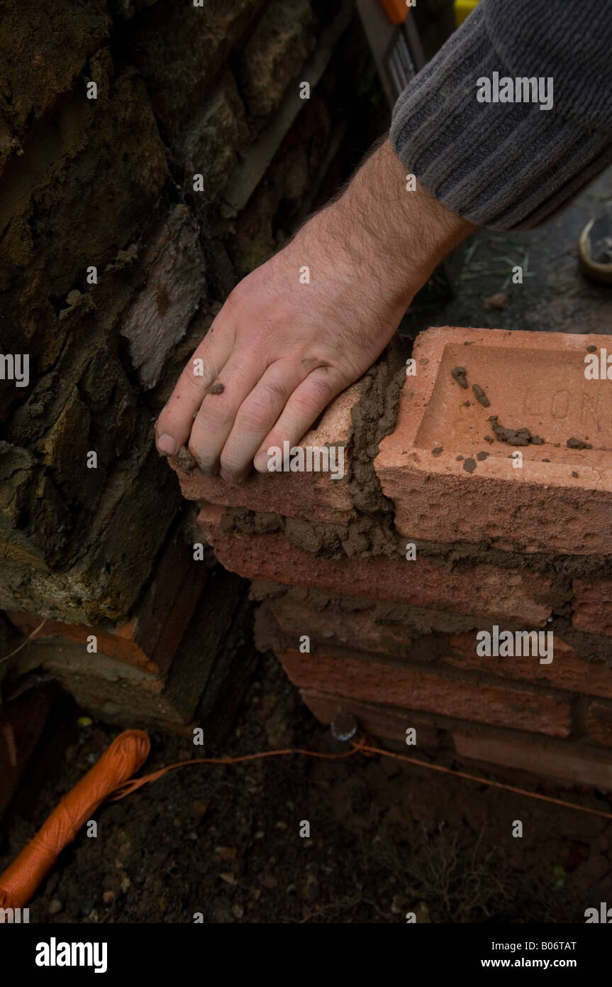 DIY How to build a brick wall Stock Photo Alamy