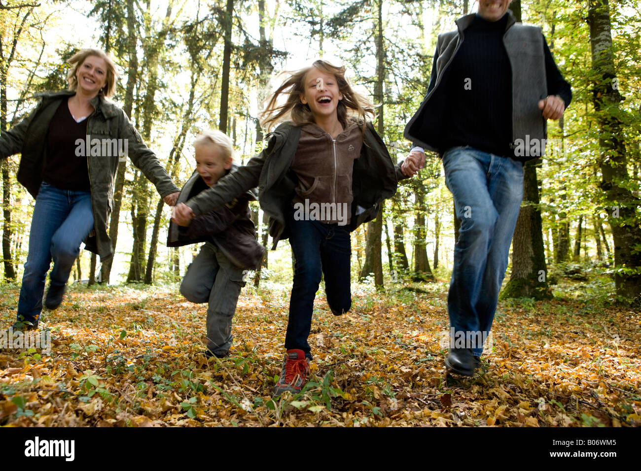 Family, nature and fitness Stock Photo