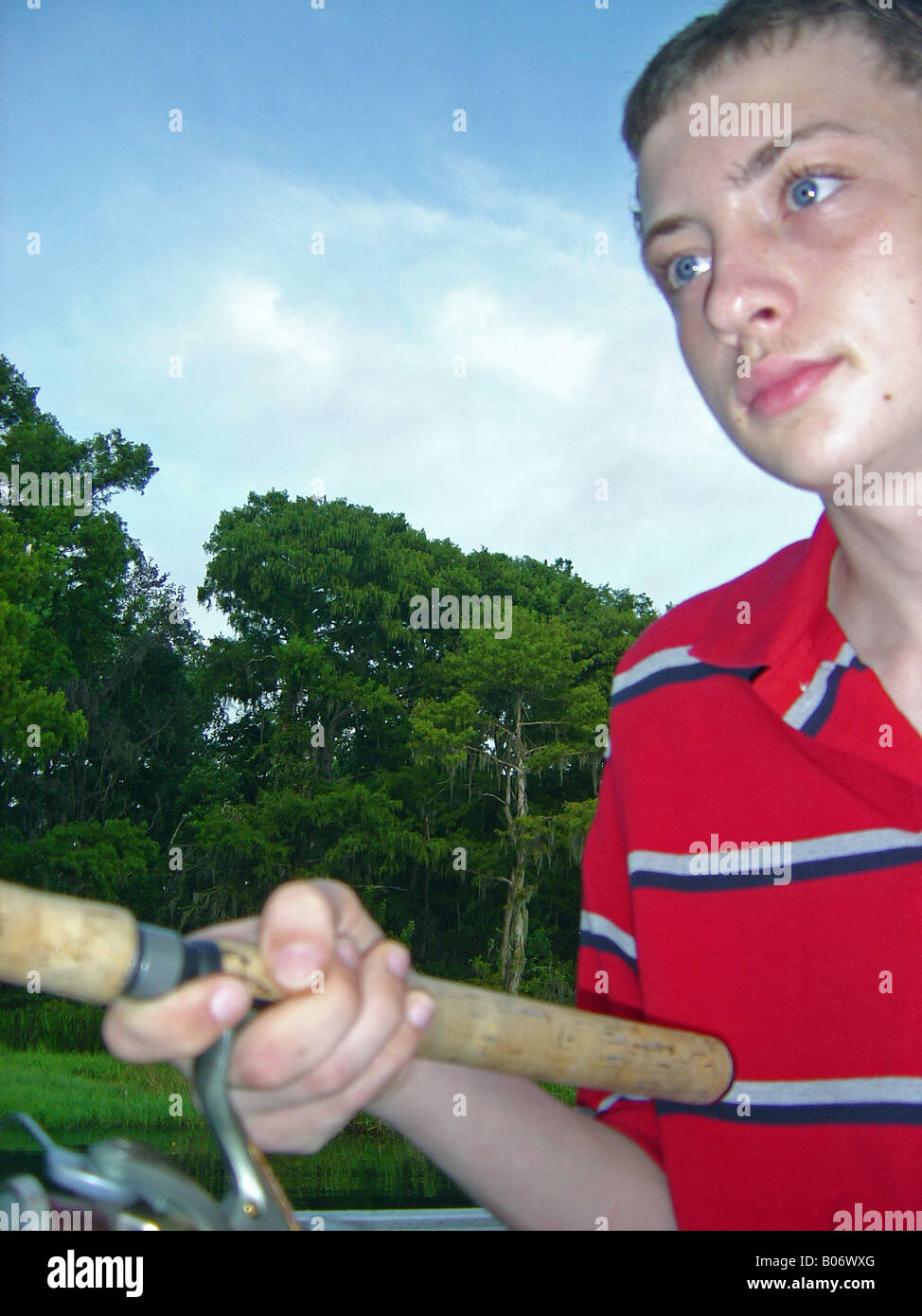 Boy fishing closeup Stock Photo