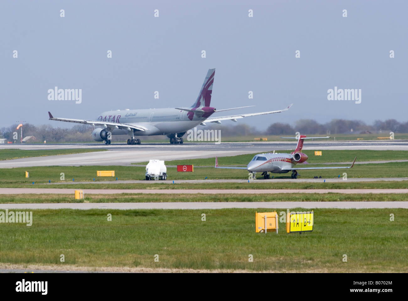 Qatar Airways Airbus A330 [A330-302] Taking-off from Runway 05 at Manchester Ringway Airport England United Kingdom Stock Photo