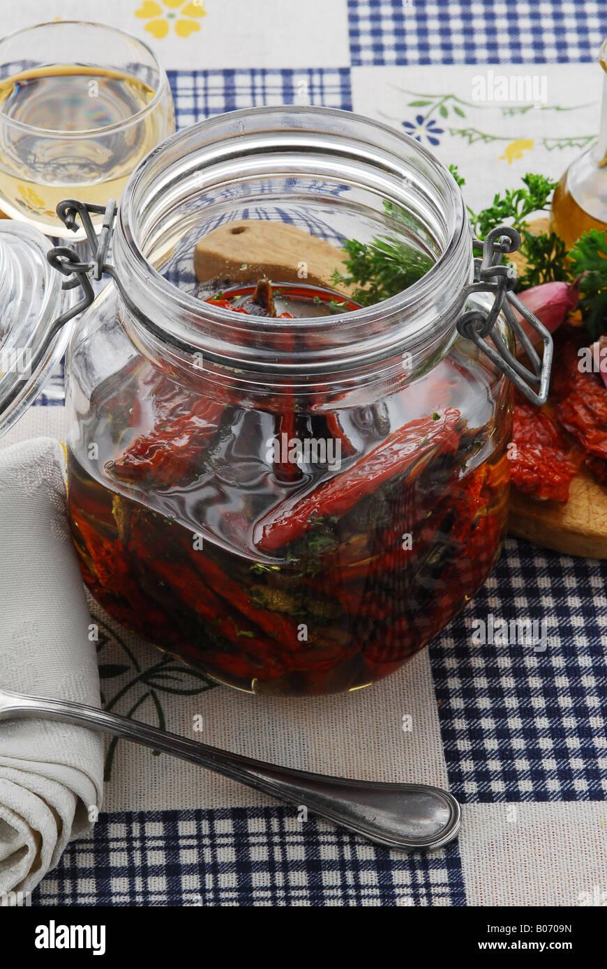 Marinated tomatoes - Tuscan kitchen Italian gastronomy Stock Photo
