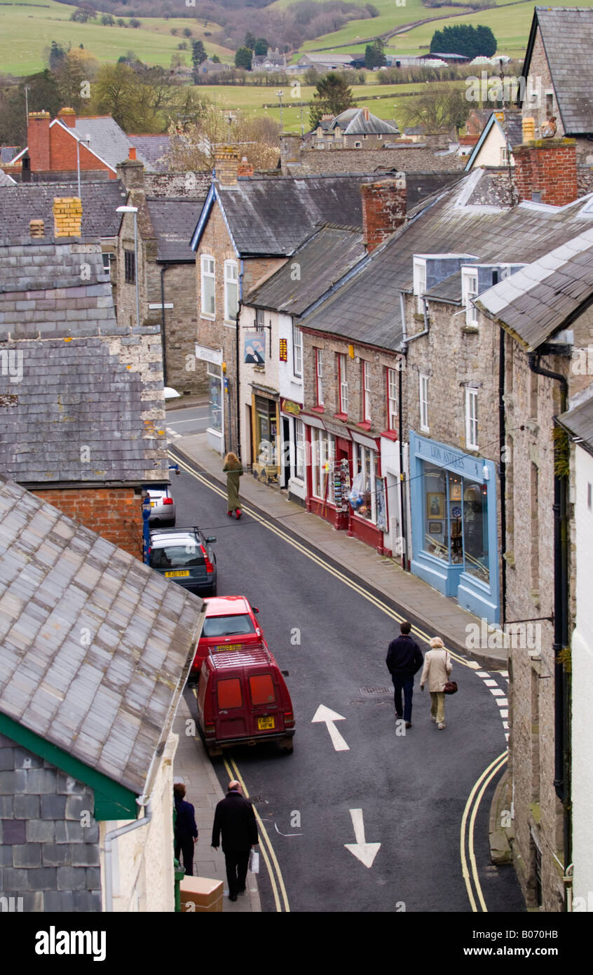 Unique view over roofs of Hay on Wye Powys Wales UK EU from top of clock tower Stock Photo