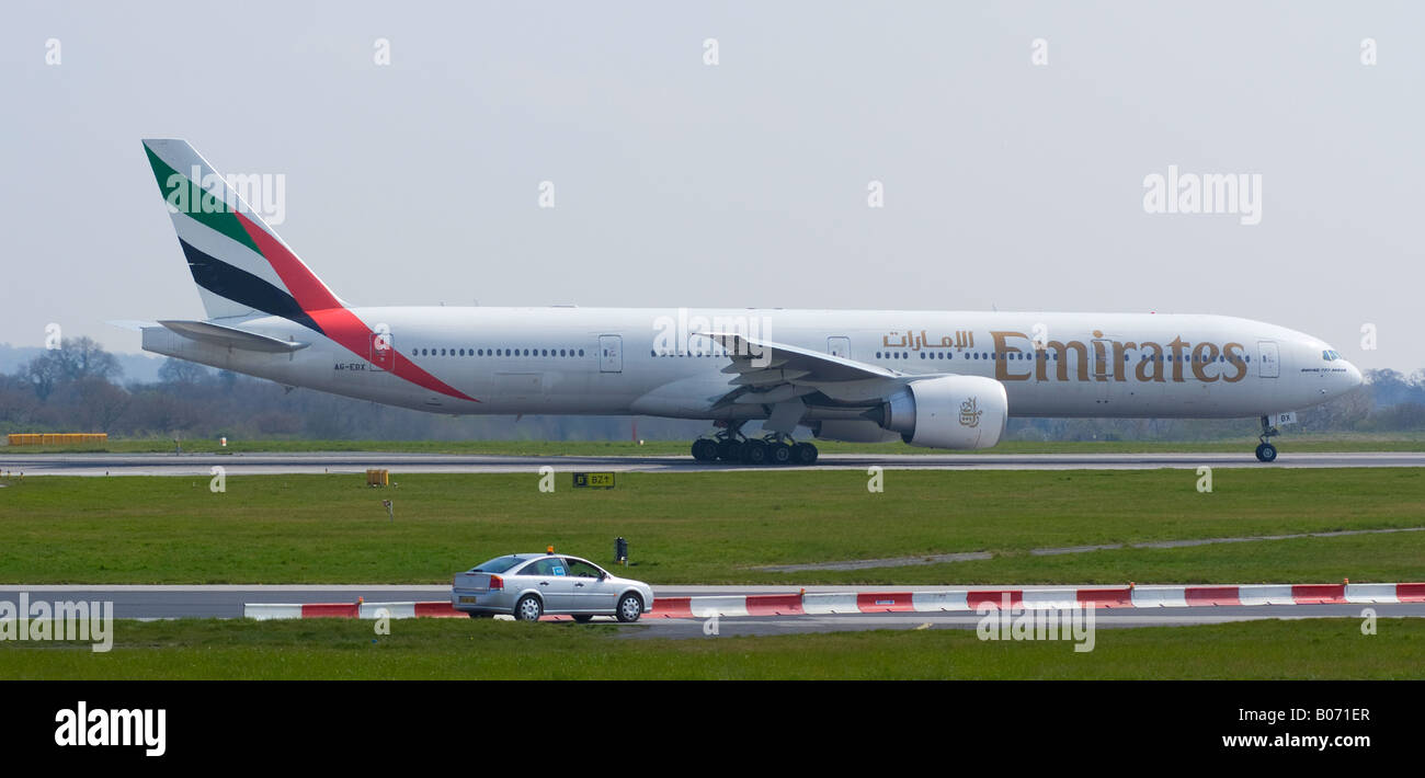 Emirates Boeing 777 [777-31H ER] Taxiing for Take-Off From Manchester Ringway Airport England United Kingdom Stock Photo