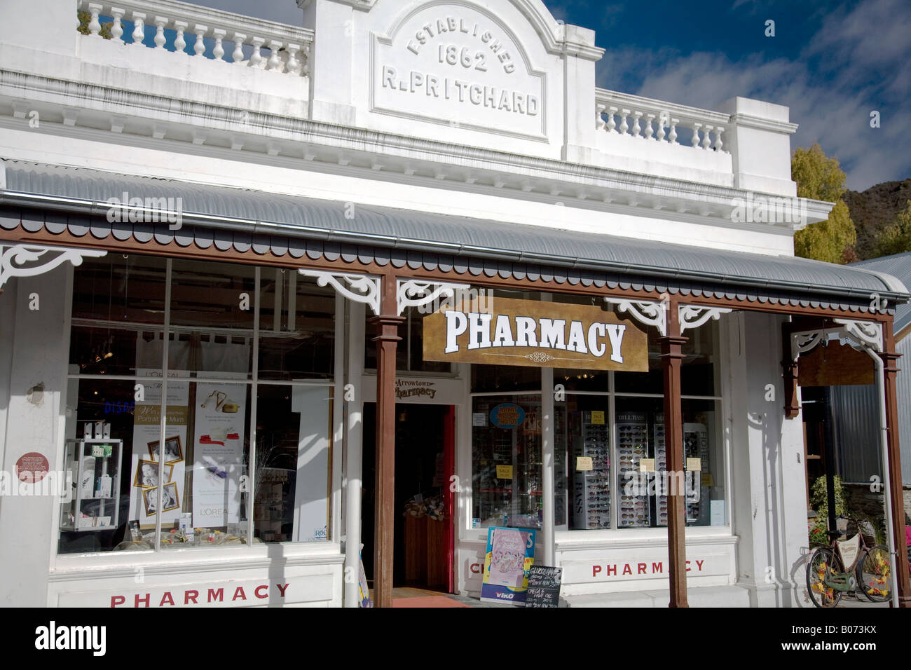 Arrowtown New Zealand, traditional pharmacy chemist store in former gold mining town, Otago,South Island,New Zealand,2008 Stock Photo