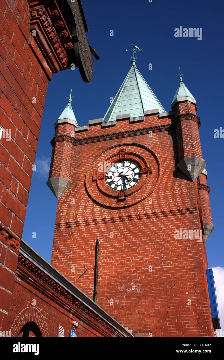 The clock tower of the old railway Station in Newcastle, County Down