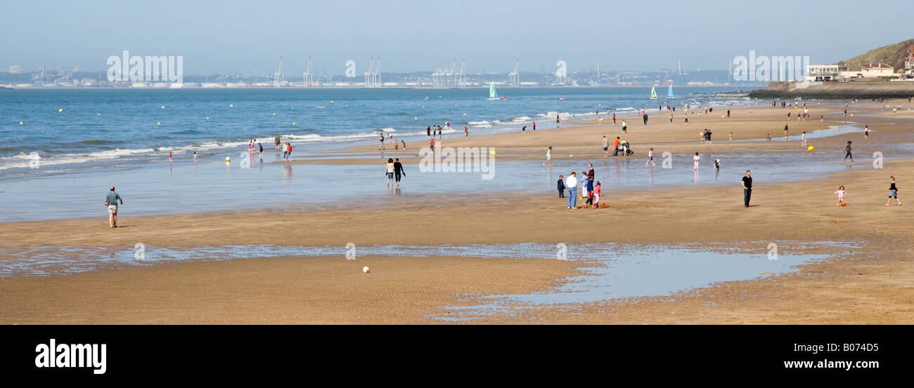 Seaside tourists at a beach, people and tourists at Trouville, Normandy, France Stock Photo