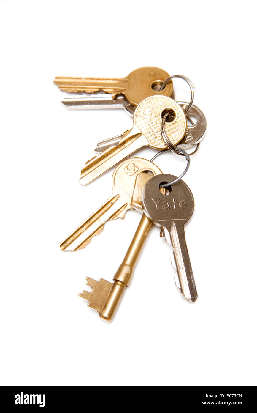 Bunch of house keys isolated on a white studio background Stock Photo ...
