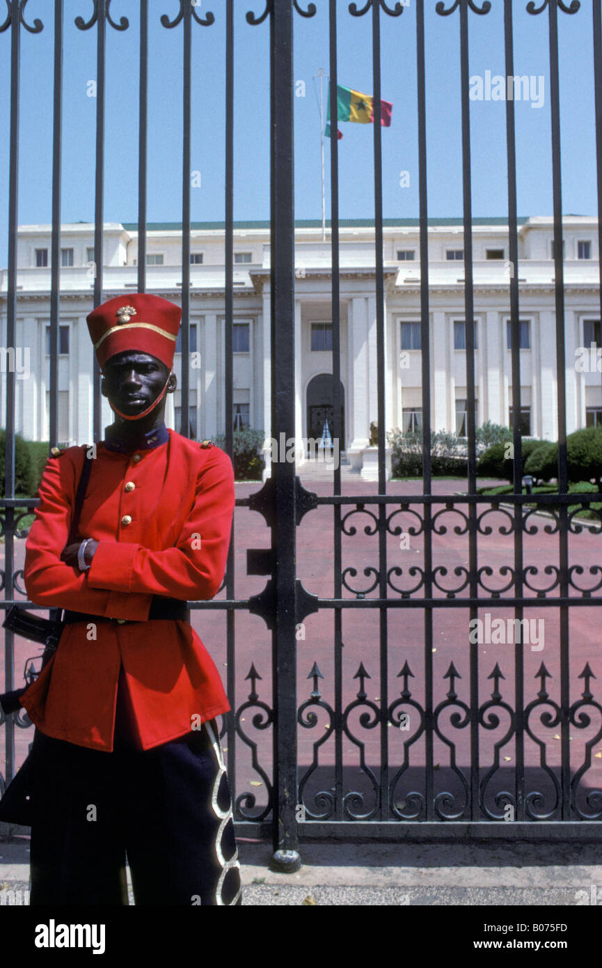 Ceremonial guard in front of the presidential palace in Dakar Senegal Stock Photo