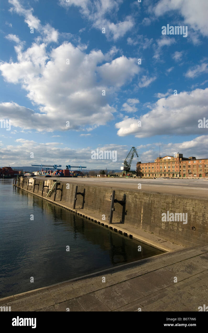 The city of Mainz/Germany in spring 2008. View across the site of the customs harbour located near the river rhine Stock Photo