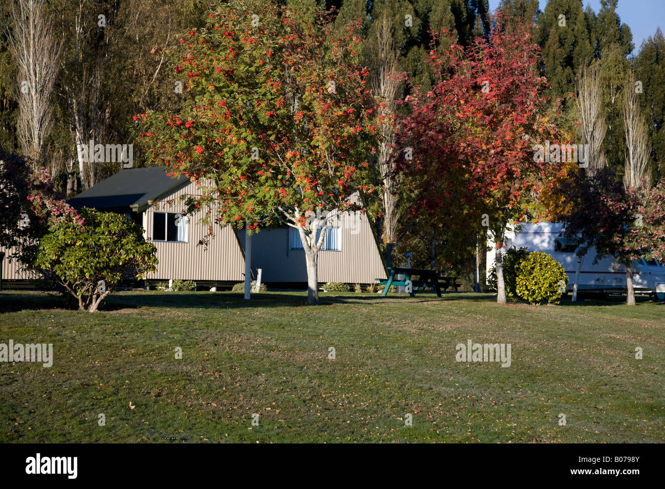 Camping and cabin site,lake te anau,south island,new zealand Stock Photo