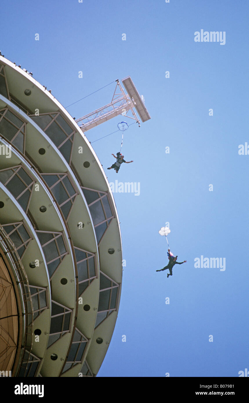 Base Jumpers Jumping Off Menara KL International Tower Jump Kuala Lumpur Malaysia Stock Photo