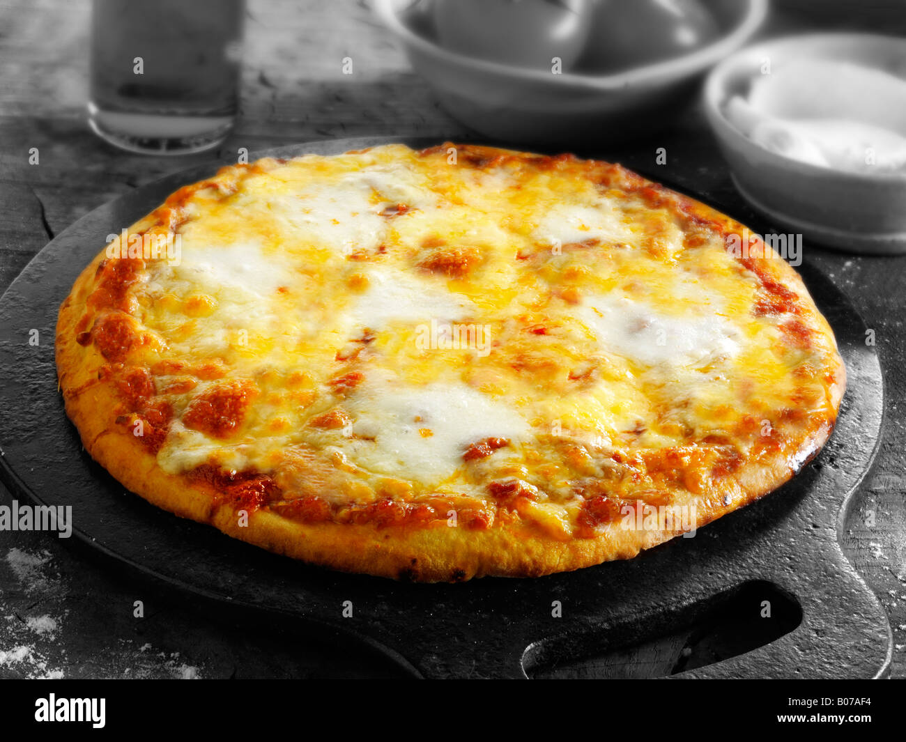 Three cheese margarita pizza Stock Photo