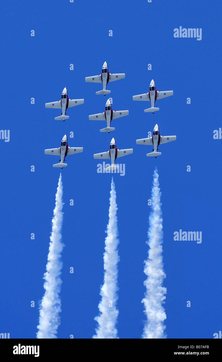 The Canadian Snowbirds aviation display team in practice over the Comox Forces Base Vancouver Island British Columbia Stock Photo