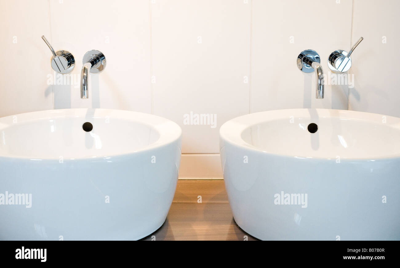 Silver VOLA Taps and basins Stock Photo