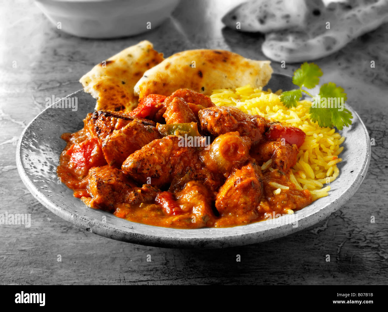 Chicken Jalfrezi curry with rice Stock Photo