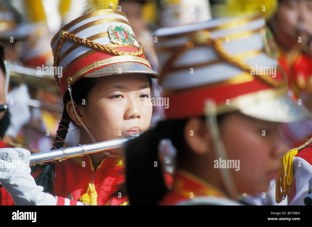 Girl Playing Flute In Marching Band In Double 10 Day Parade Taipei