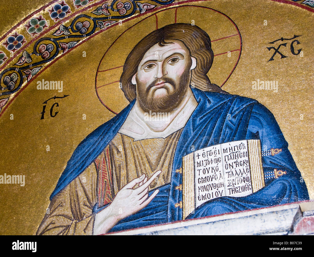 Christ Pantocrator mosaic, narthex, Katholikon church, Hosios Loukas monastery Greece Stock Photo