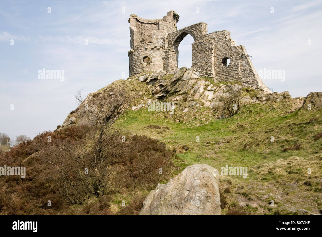 Cheshire England April The mock ruins of Mow Cop Castle built on a