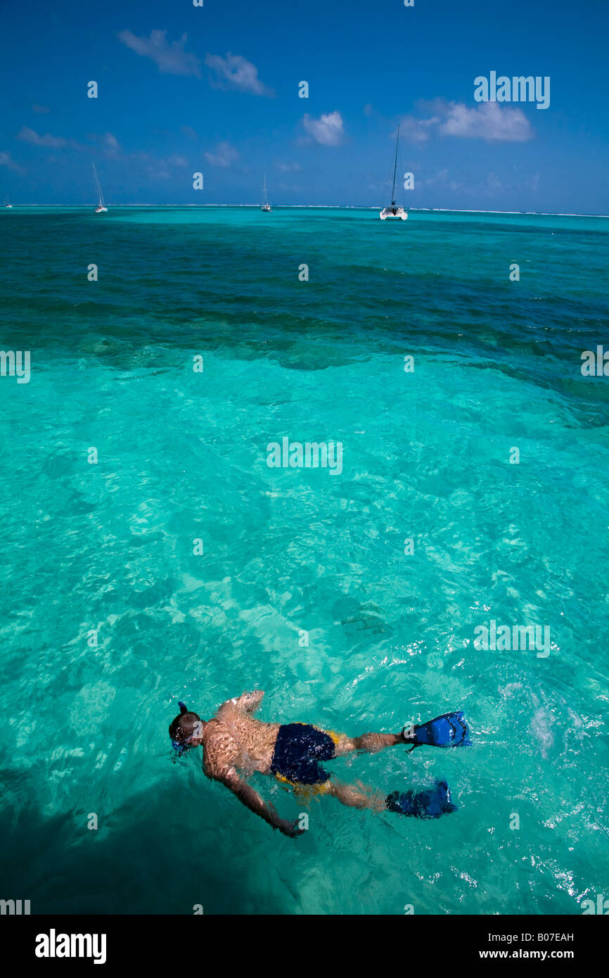 Belize, Ambergris Caye, San Pedro, Tourist snorkelling Stock Photo