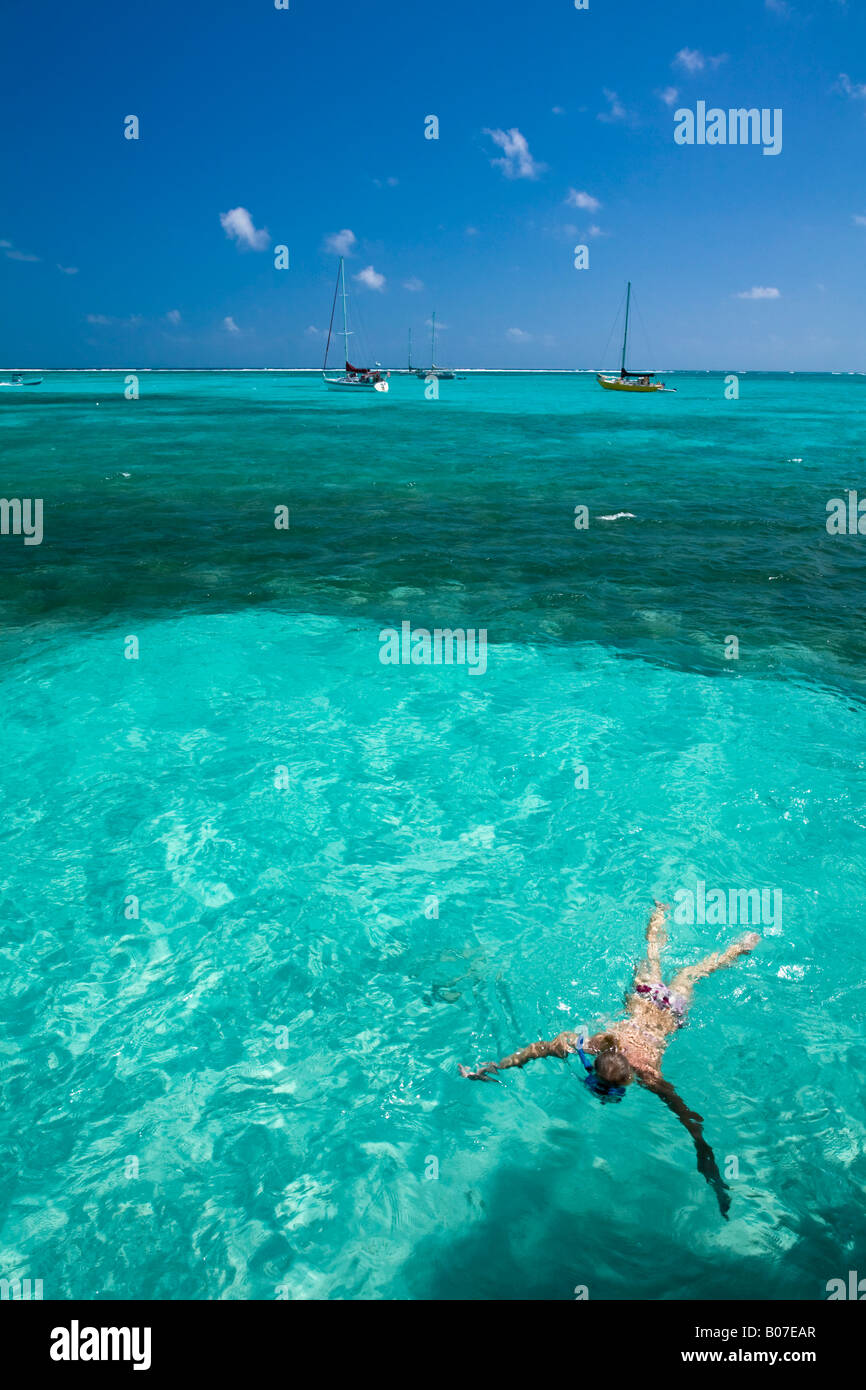 Belize, Ambergris Caye, San Pedro, Tourist snorkelling Stock Photo