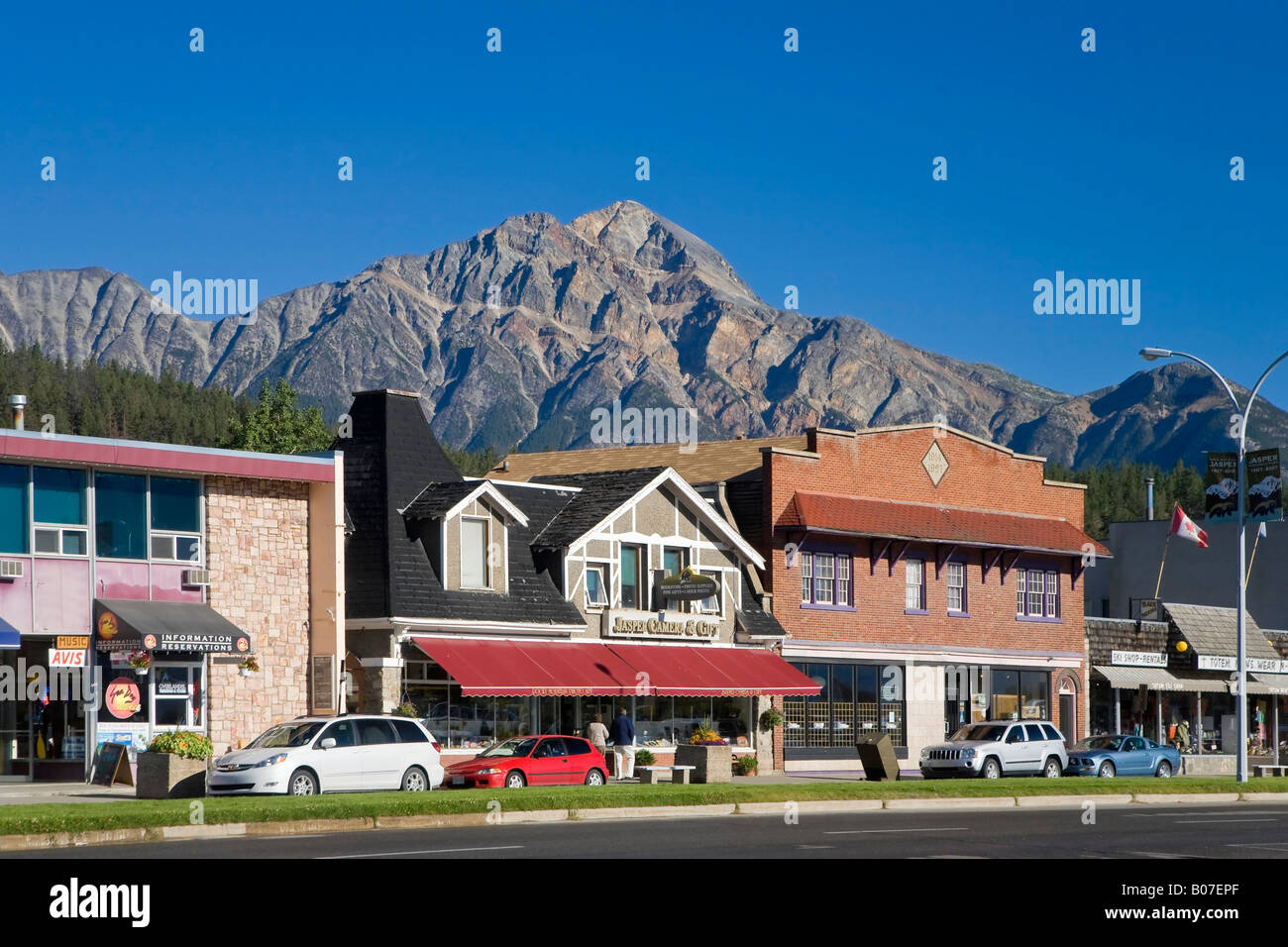 Jasper Town Resort and Pyramid Mountain, Jasper National Park, Alberta, Canada Stock Photo Alamy