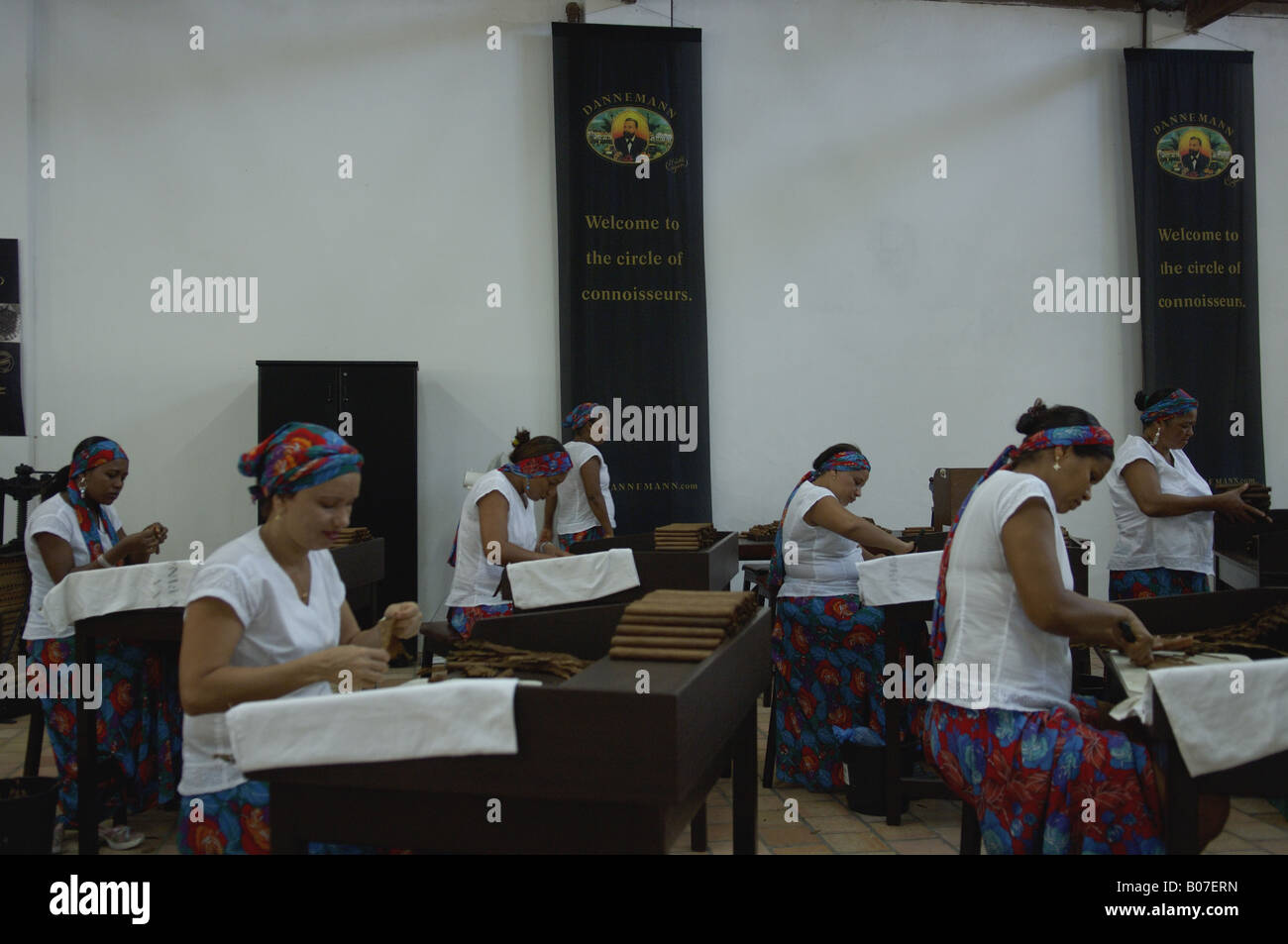 Women working in the hand-made cigars factory in Sao Felix city in Bahia, a northeastern State in Brazil. Stock Photo