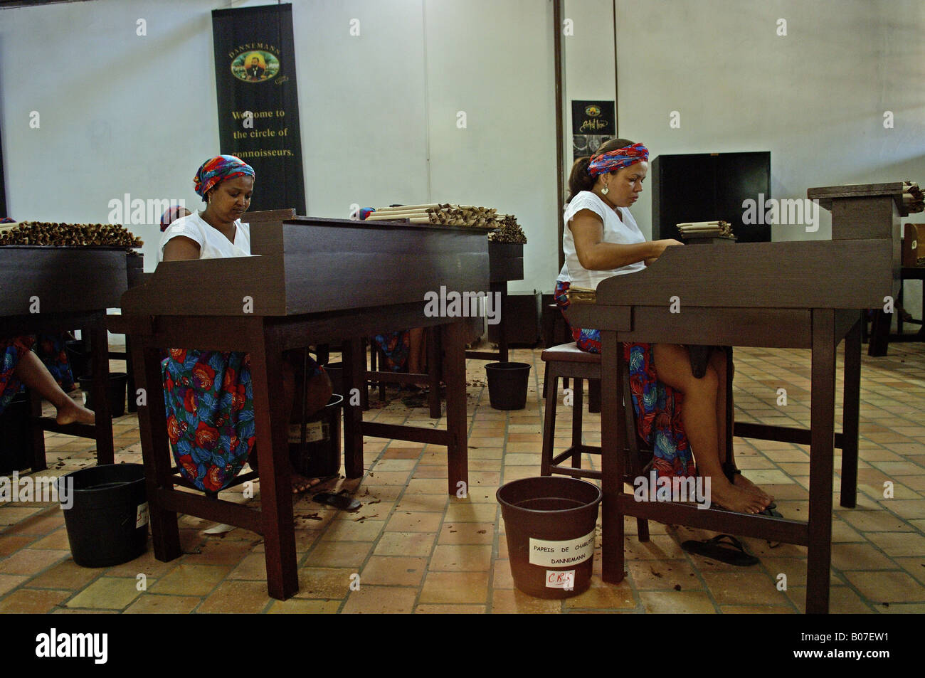 Women working in the hand-made cigars factory in Sao Felix city in Bahia, a northeastern State in Brazil. Stock Photo