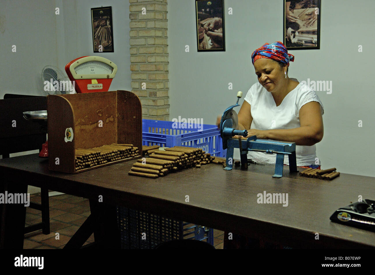 Women working in the hand-made cigars factory in Sao Felix city in Bahia, a northeastern State in Brazil. Stock Photo