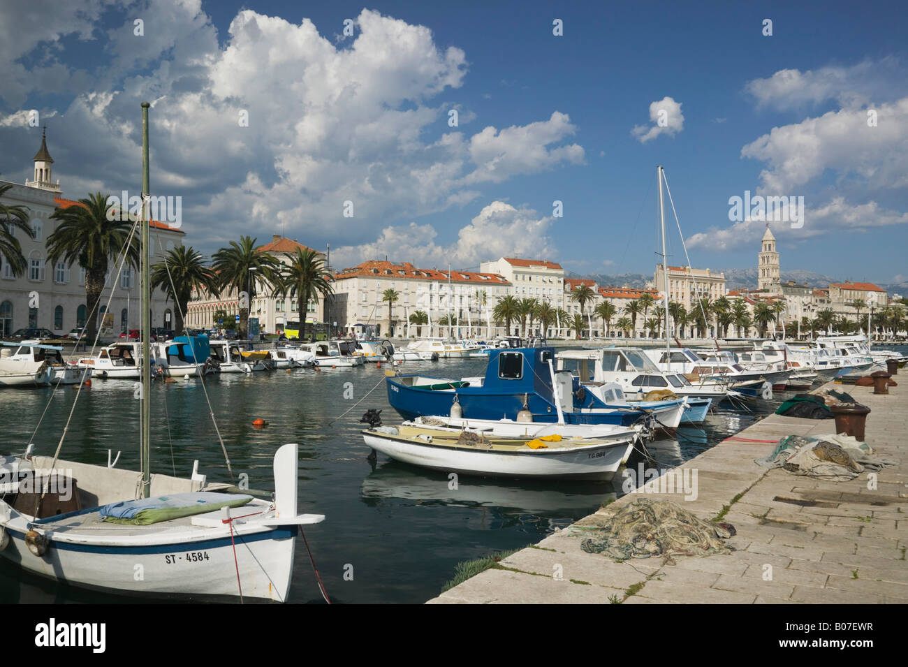 Croatia, Central Dalmatia, Split, City View / Split harbor / Late Afternoon Stock Photo