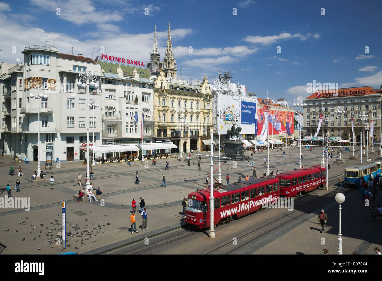 Croatia, Zagreb, Trg Josip Jelacica Square, Trams Stock Photo