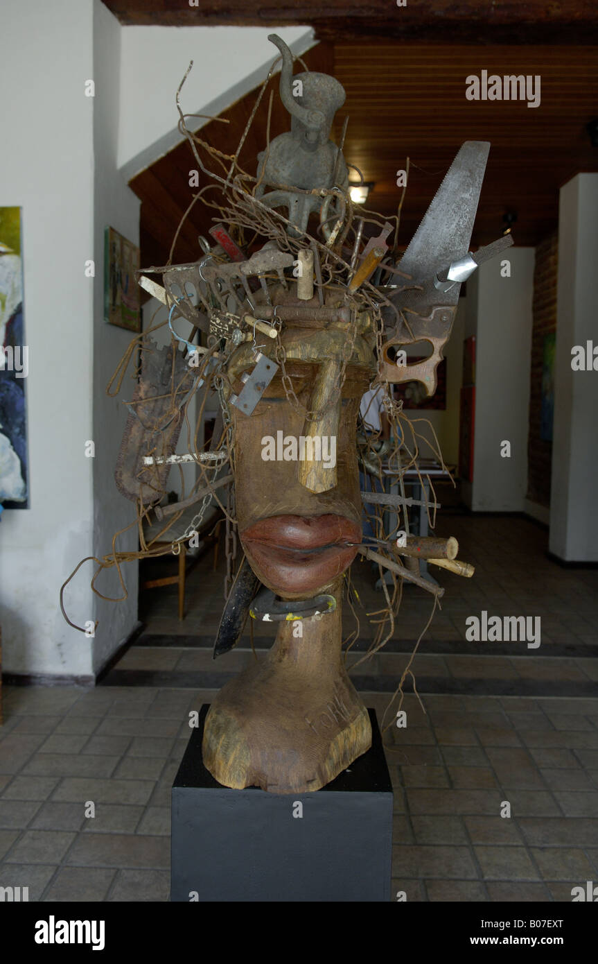 Sculpture made of tools ans wood been exhibited in Cachoeira city near Salvador, Bahia, Brazil Stock Photo