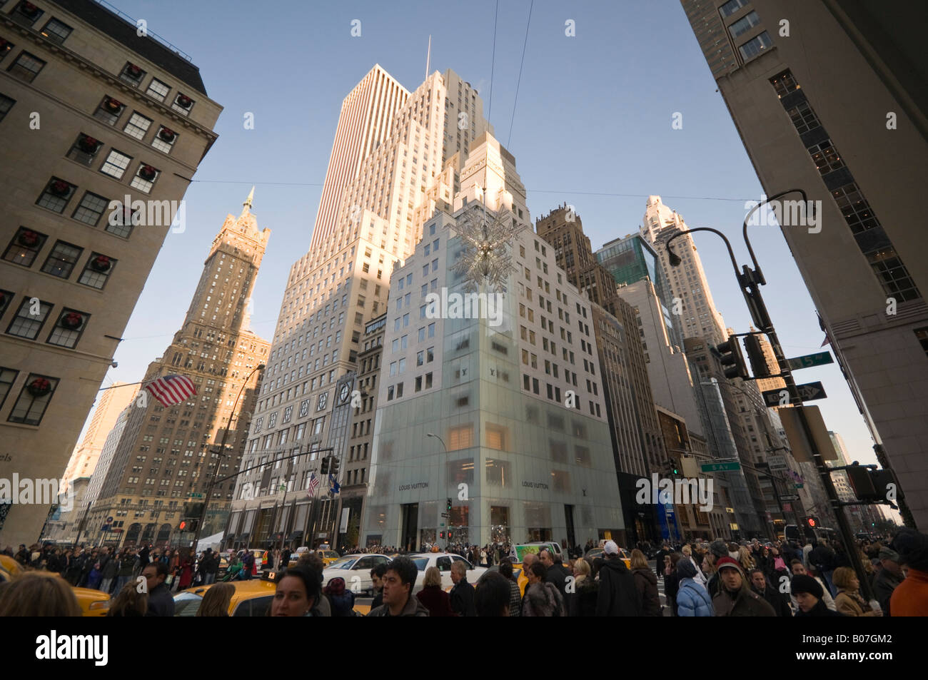USA, New York City, Manhattan, Fifth Avenue and East 57th Street Stock