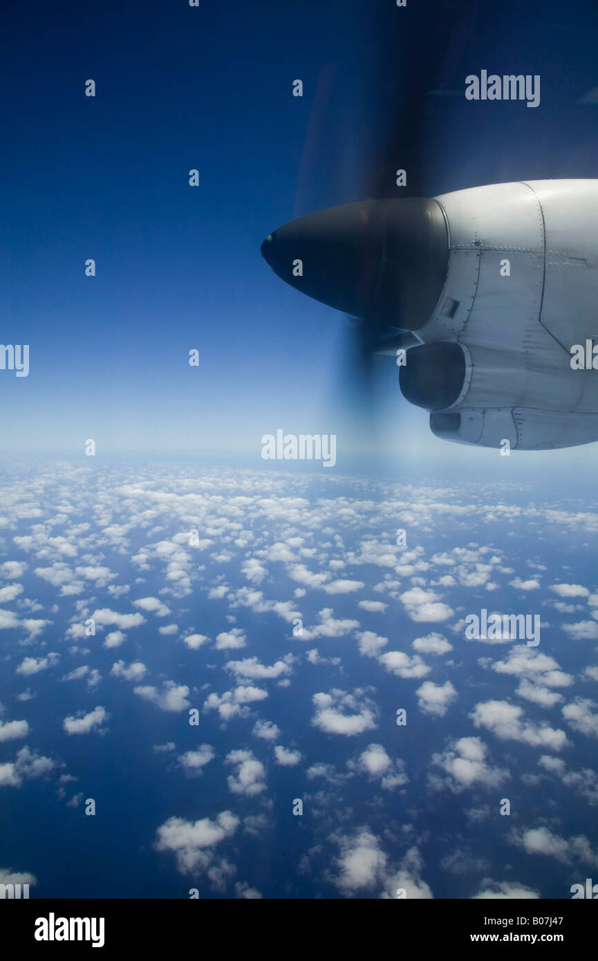Vanuatu, Espiritu Santo Island Luganville, View from turbo-prop airliner over Pacific Ocean Stock Photo