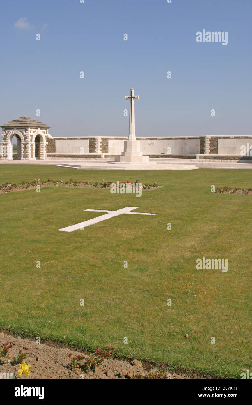 Cross of Sacrifice VC Corner Australian first World War Cemetery near Fromelles France Stock Photo