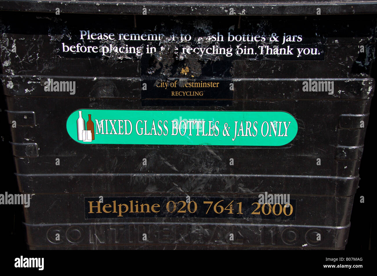Glass recycling bin, Westminster, London Stock Photo Alamy