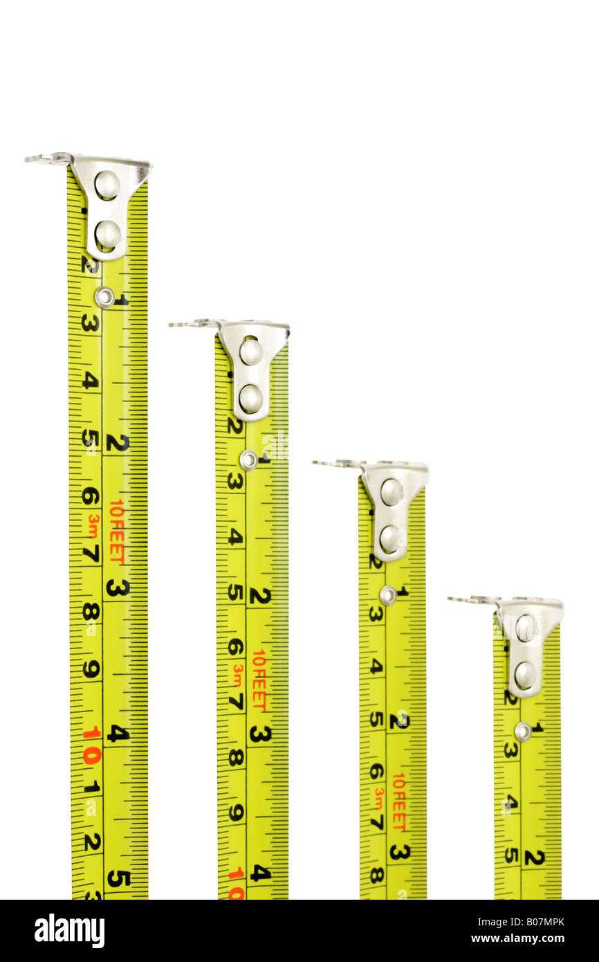Measuring tapes with heads arranged vertically on white