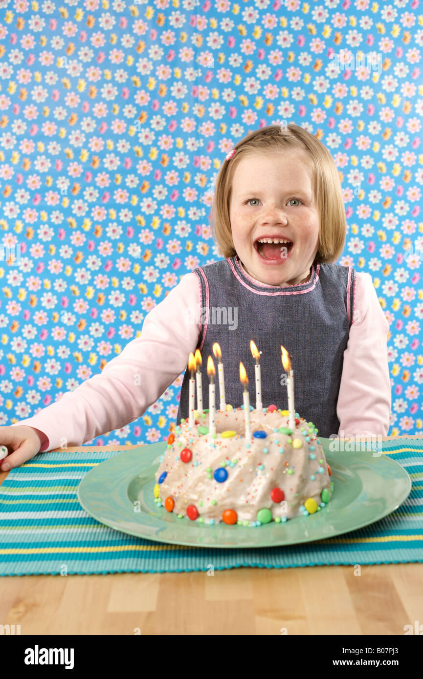 Girl with Birthday cake Stock Photo Alamy