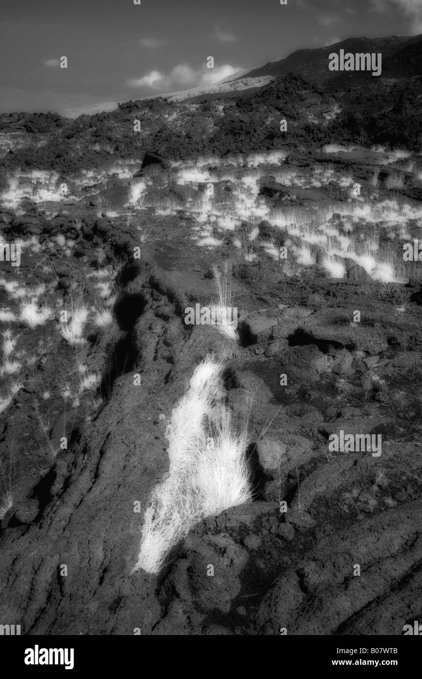 Black and white photograph of Etna mountain in Sicily Stock Photo