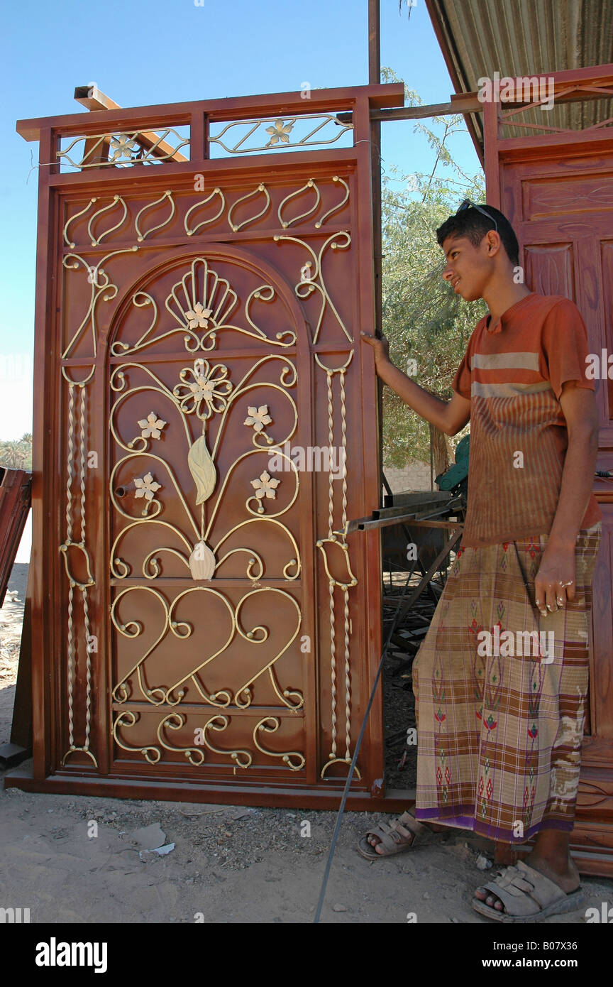Ornamented metal doors are a local industry across Yemen Stock Photo