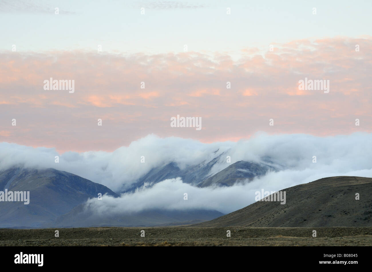 Sunset over Burkes Pass near Tekapo New Zealand Stock Photo Alamy