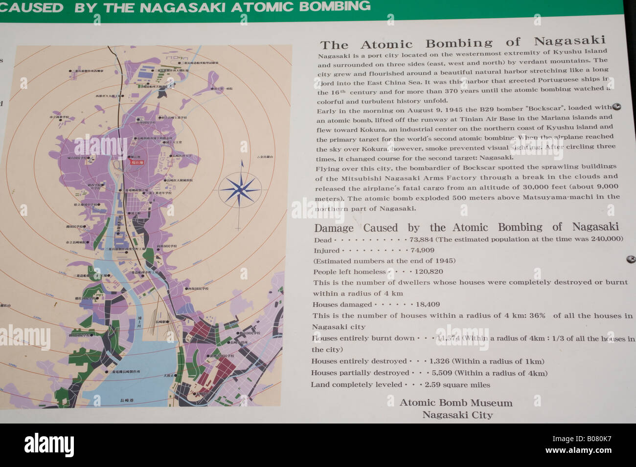 Japan Nagasaki Diagram of Atomic bomb damage Stock Photo